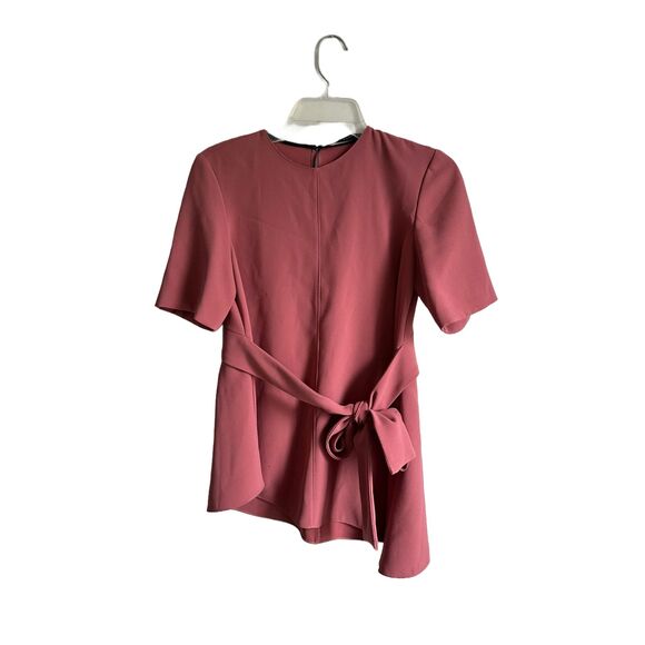 Zara Belted Short Sleeve Asymmetrical Top Russet-red Size Small - Picture 2 of 6